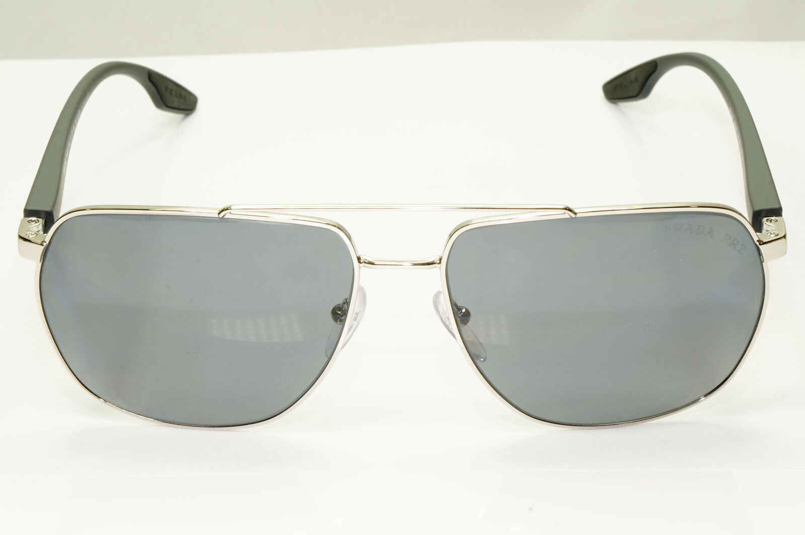 Prada Polarized Sunglasses Silver Mirror Square Metal 62mm PS55VS SPS 55V 1BC07H