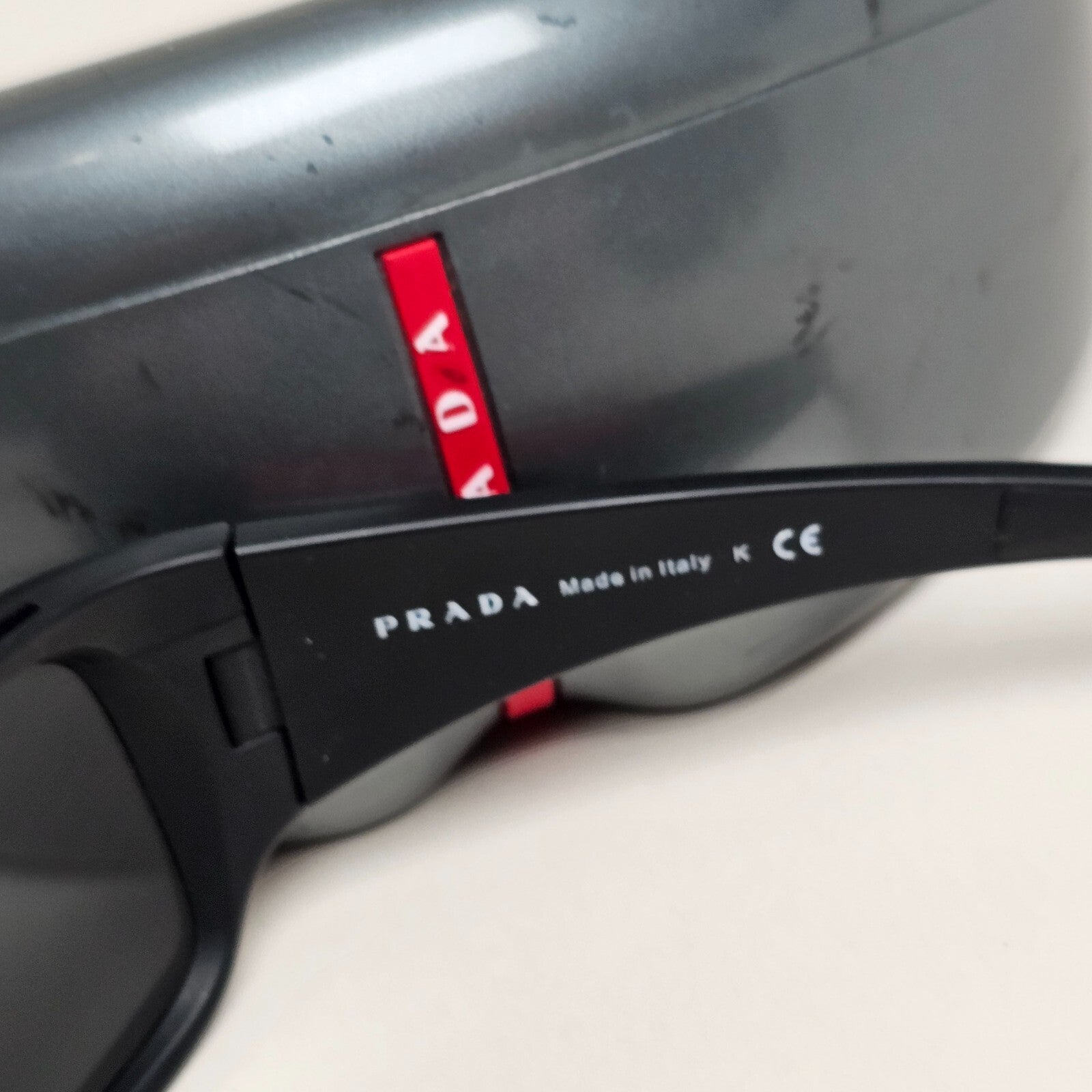 Prada Sunglasses Black Mattw Wrap Red Stripe PS01LS SPS 01L 1BO-1A1 130225