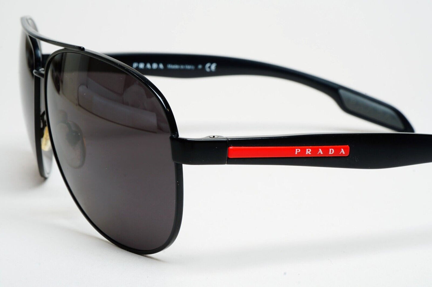 Prada Sunglasses Black Pilot Red Stripe PS53PS SPS 53P 1BO-7W1 62mm 110225
