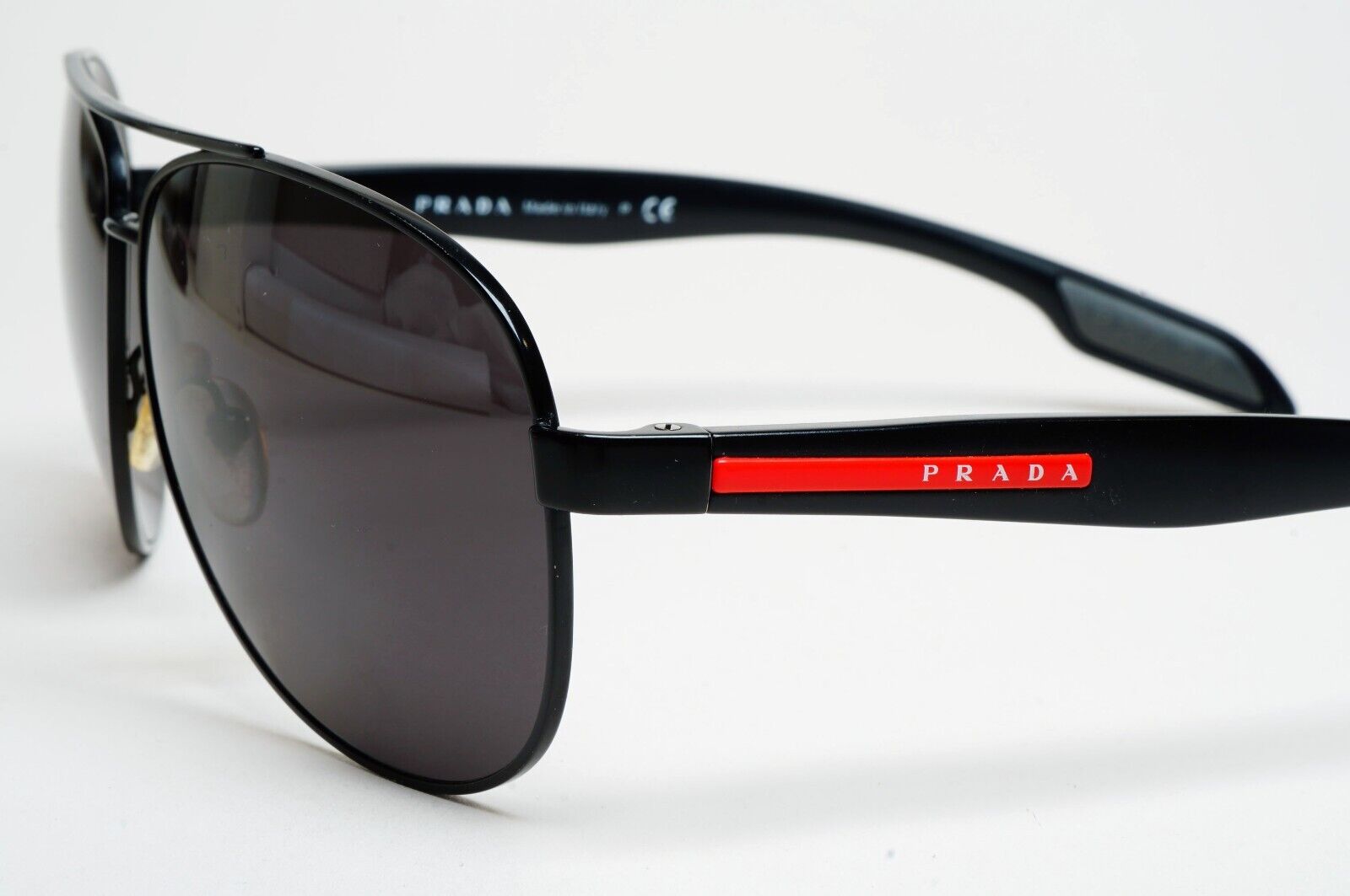 Prada Sunglasses Black Pilot Red Stripe PS53PS SPS 53P 1BO-7W1 62mm 110225