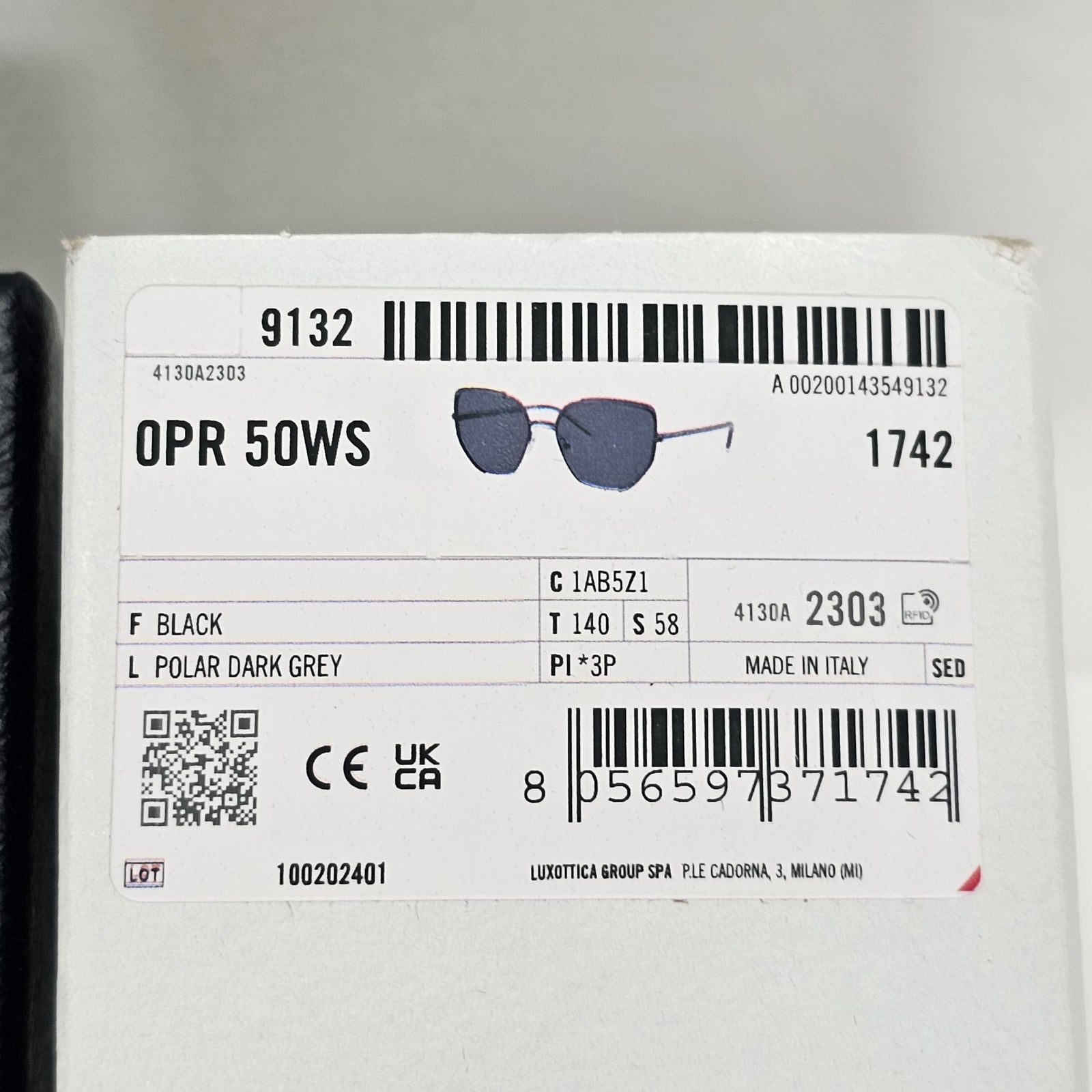 Prada Sunglasses Polarised Black Square Grey PR50WS SPR 50W 1AB-5Z1 58mm