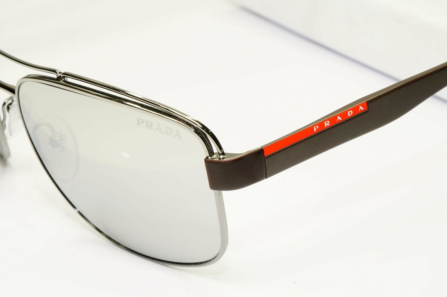 Prada Silver Mirror Sunglasses Mens Brown Sport Linea Rossa Red SPS 57V 5AV-09F