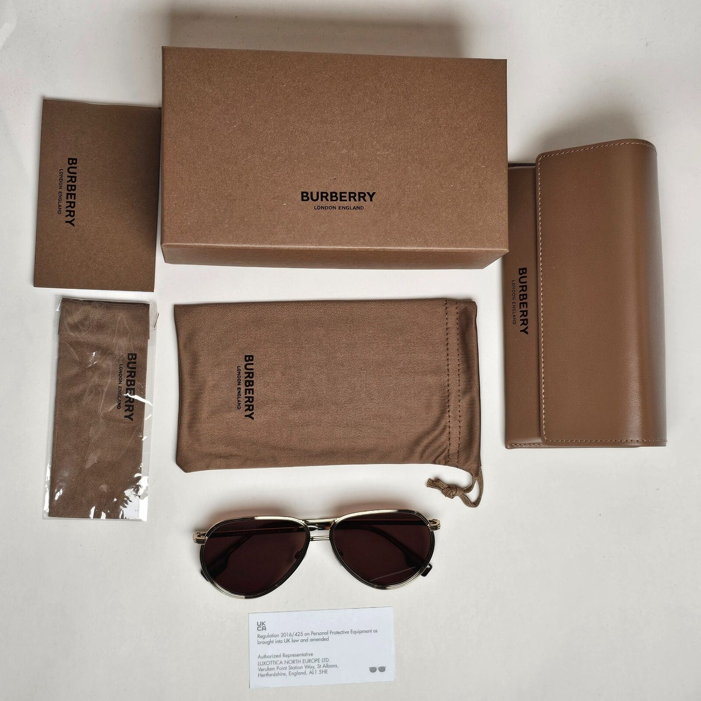 Burberry Sunglasses Scott Gold Metal Pilot Brown BE 3135 1109/73 59mm