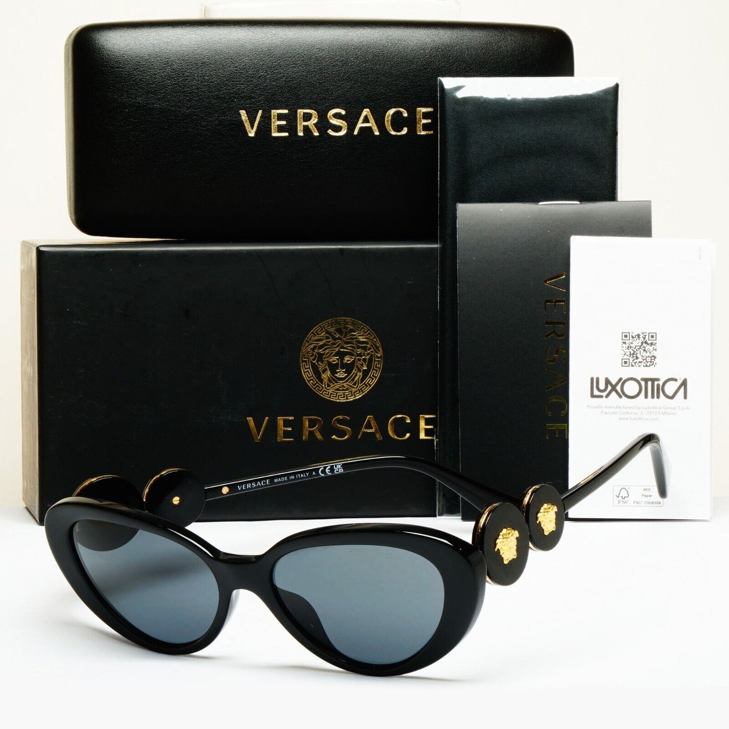 Versace Sunglasses Black Cat Eye Gold Medusa MOD VE 4433-U GB1/87 54mm