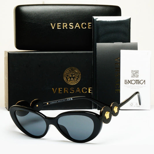 Versace Sunglasses Black Cat Eye Gold Medusa MOD VE 4433-U GB1/87 54mm