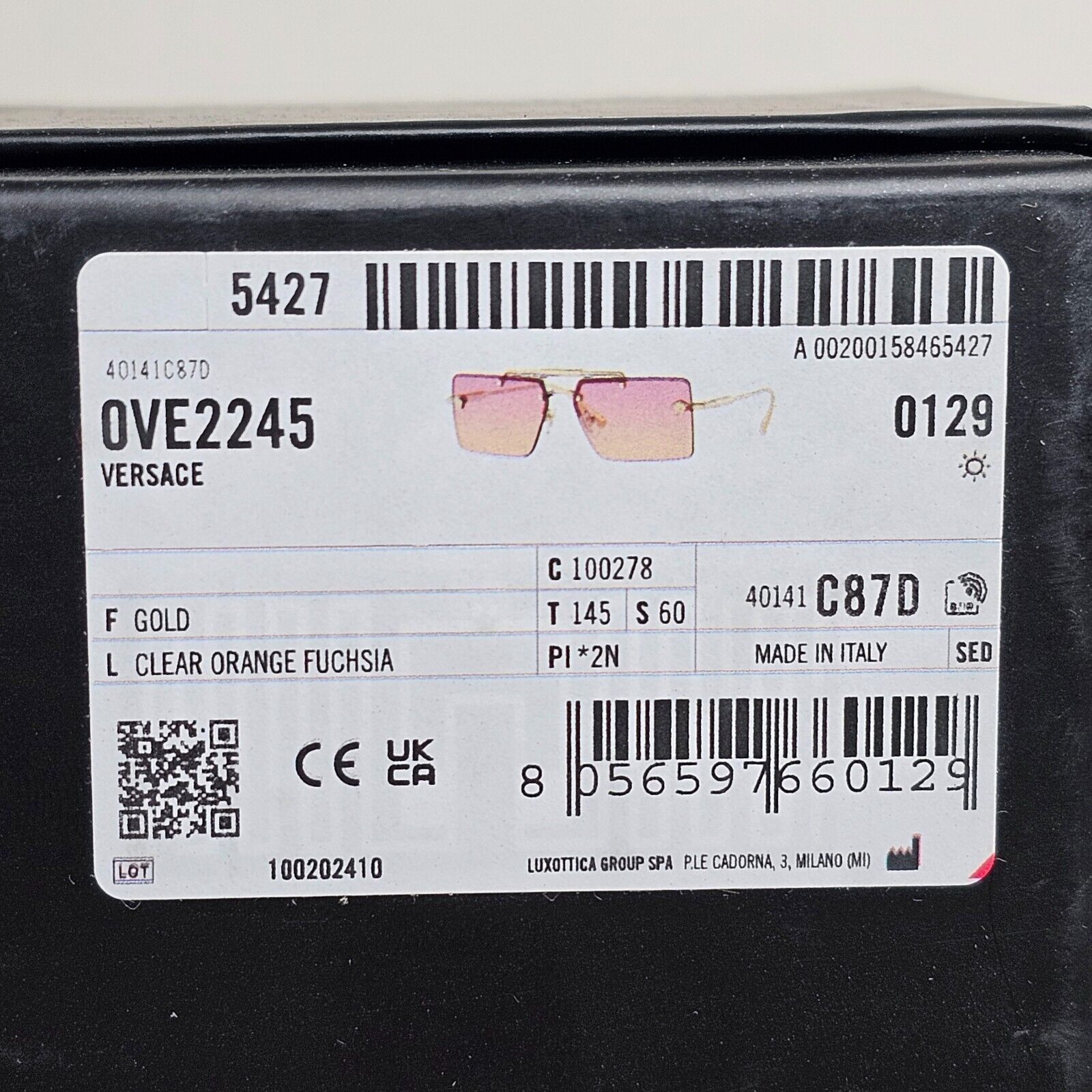Versace Sunglasses Gold Rimless Gold Fuchsia Orange Gradient MOD VE 2245 1002/78
