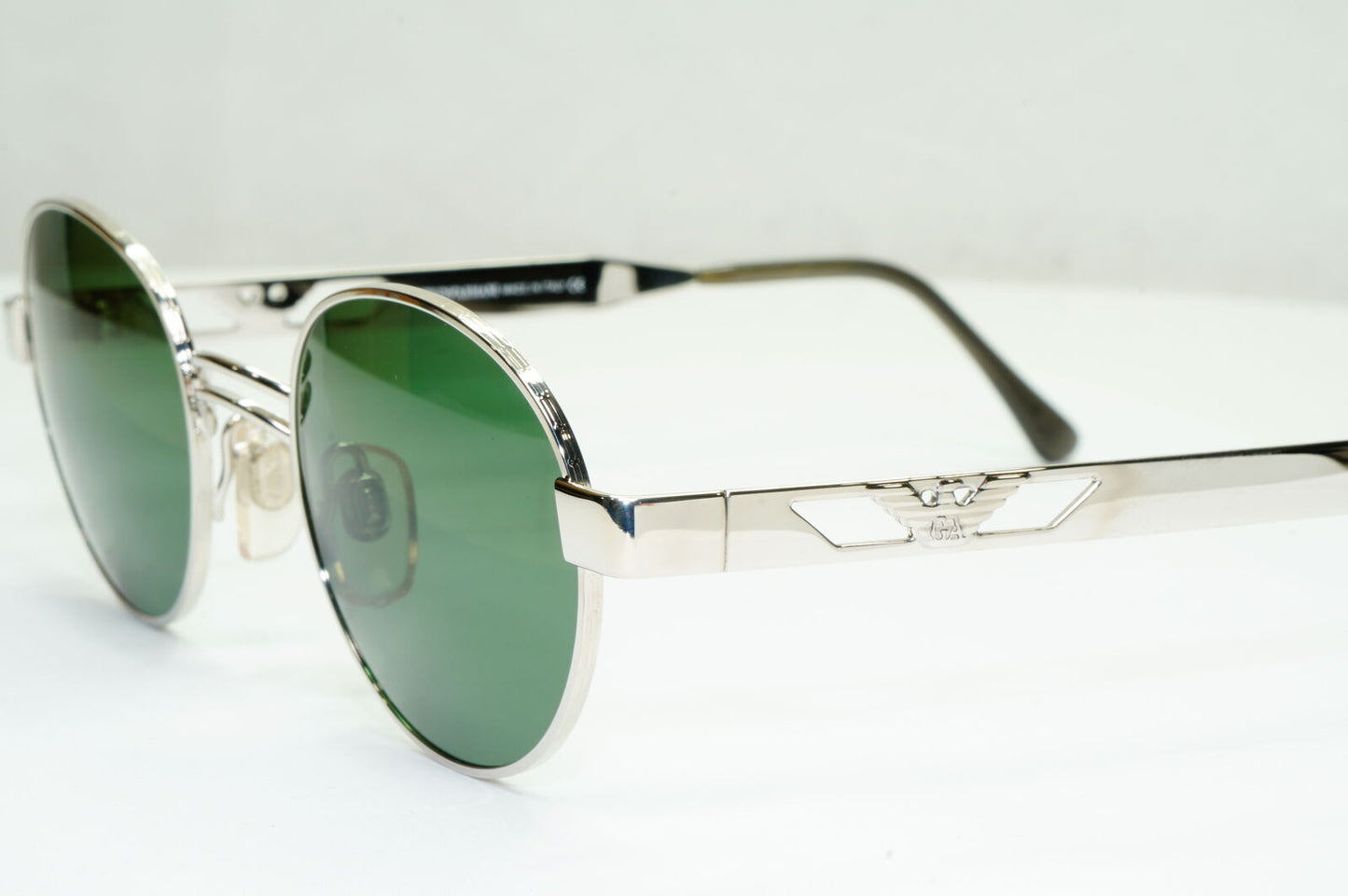 Emporio Armani Sunglasses 1997 Vintage Silver Round Green Eagle Metal 023-S 707