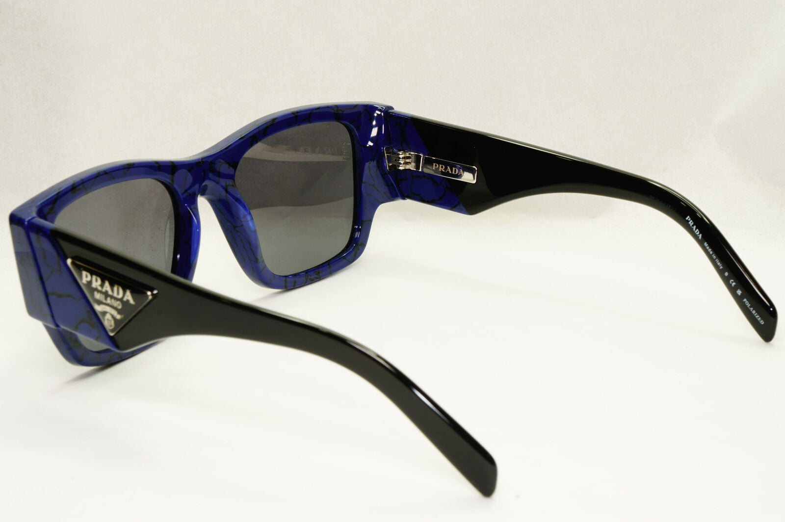 Prada Triangle Sunglasses Black Blue Polarized PR10ZS SPR 10Z 18D-5Z1