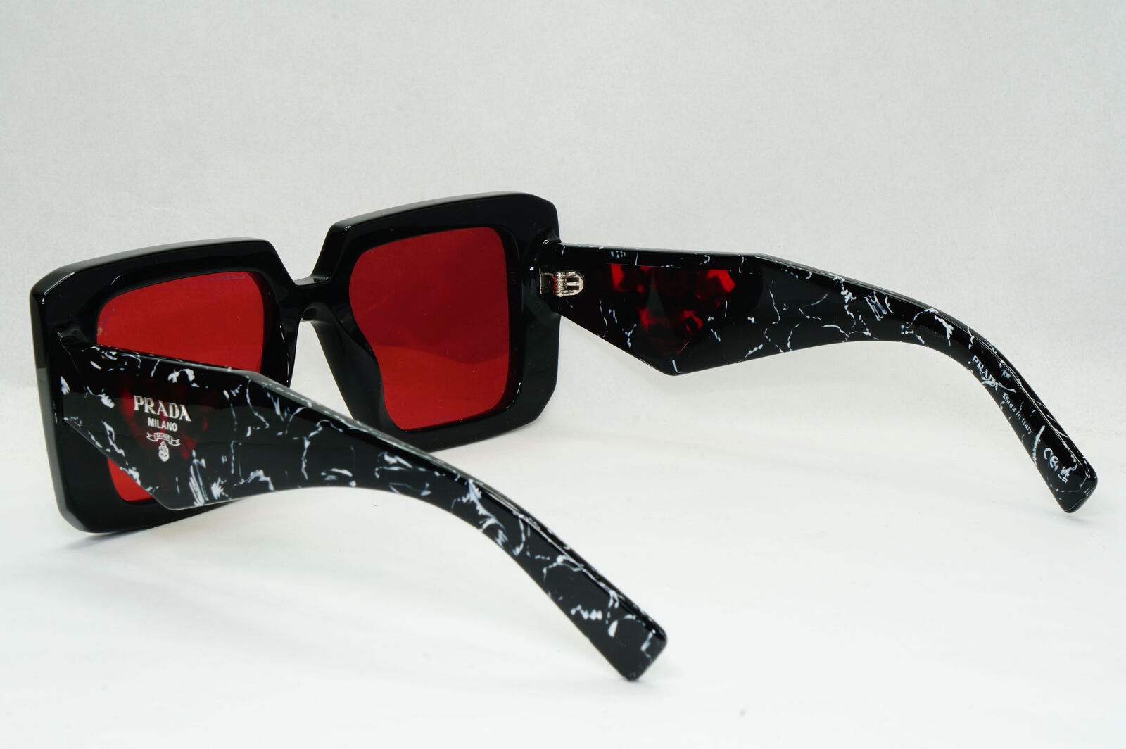 Prada Sunglasses Black Red Mirror Marble Square Triangle PR23YS SPR 23Y 1AB-06Q