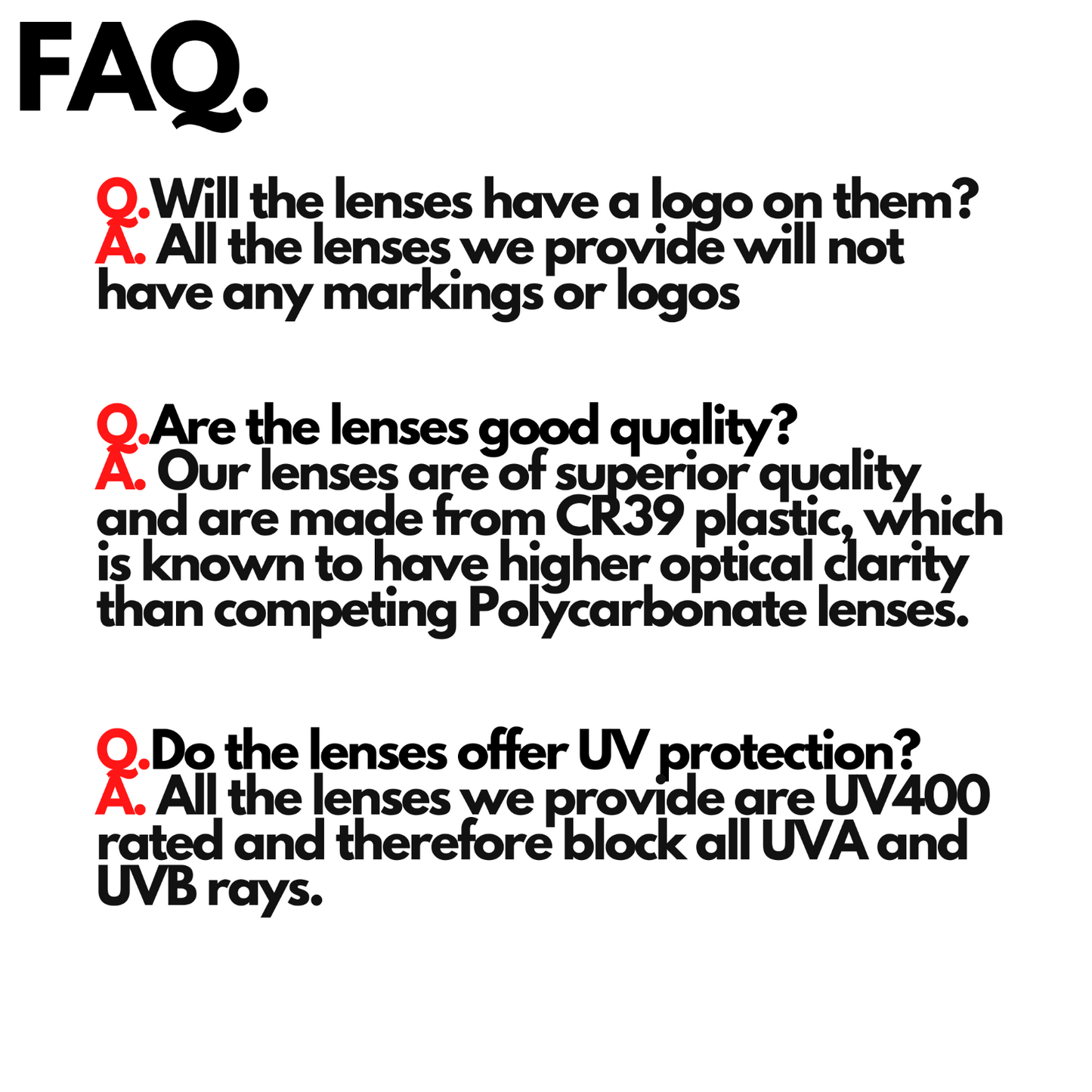 GEM LENSES Sunglasses Lens Replacement Repair Service UV400 Lenses [Any Brand]*