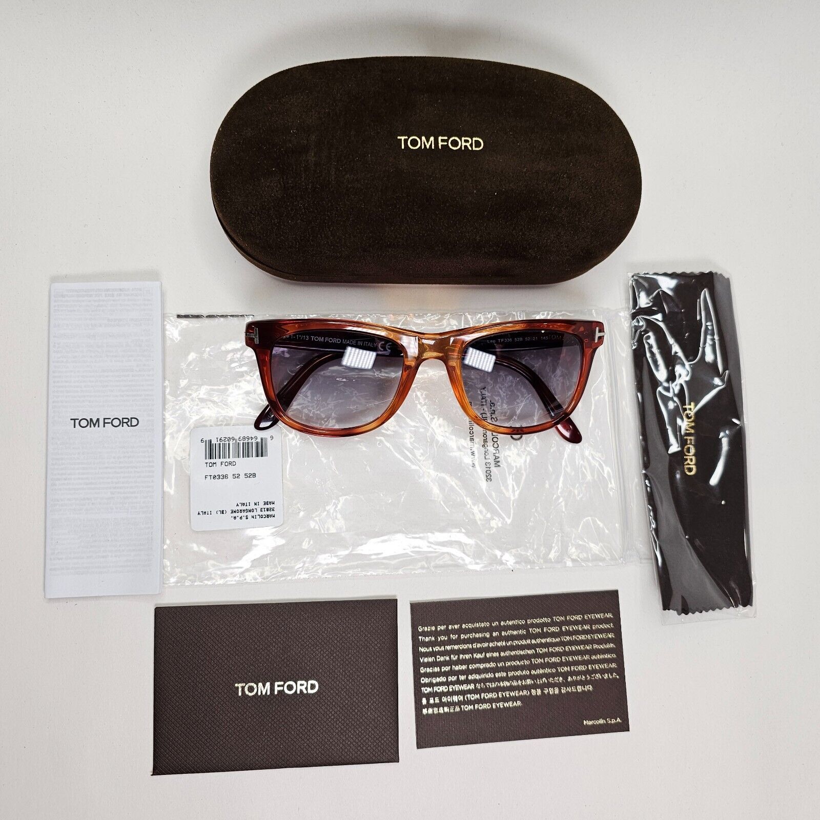 Tom Ford Sunglasses Leo Brown Honey Havana Grey Gradient FT0336 TF 336 52B 52mm