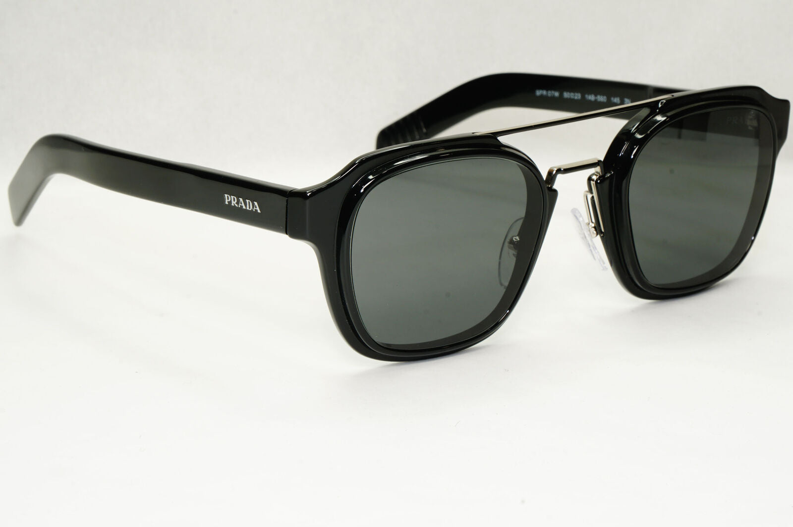 Prada Sunglasses Black Navigator Square Bridge Glossy PR07WS SPR 07W 1AB-5S0
