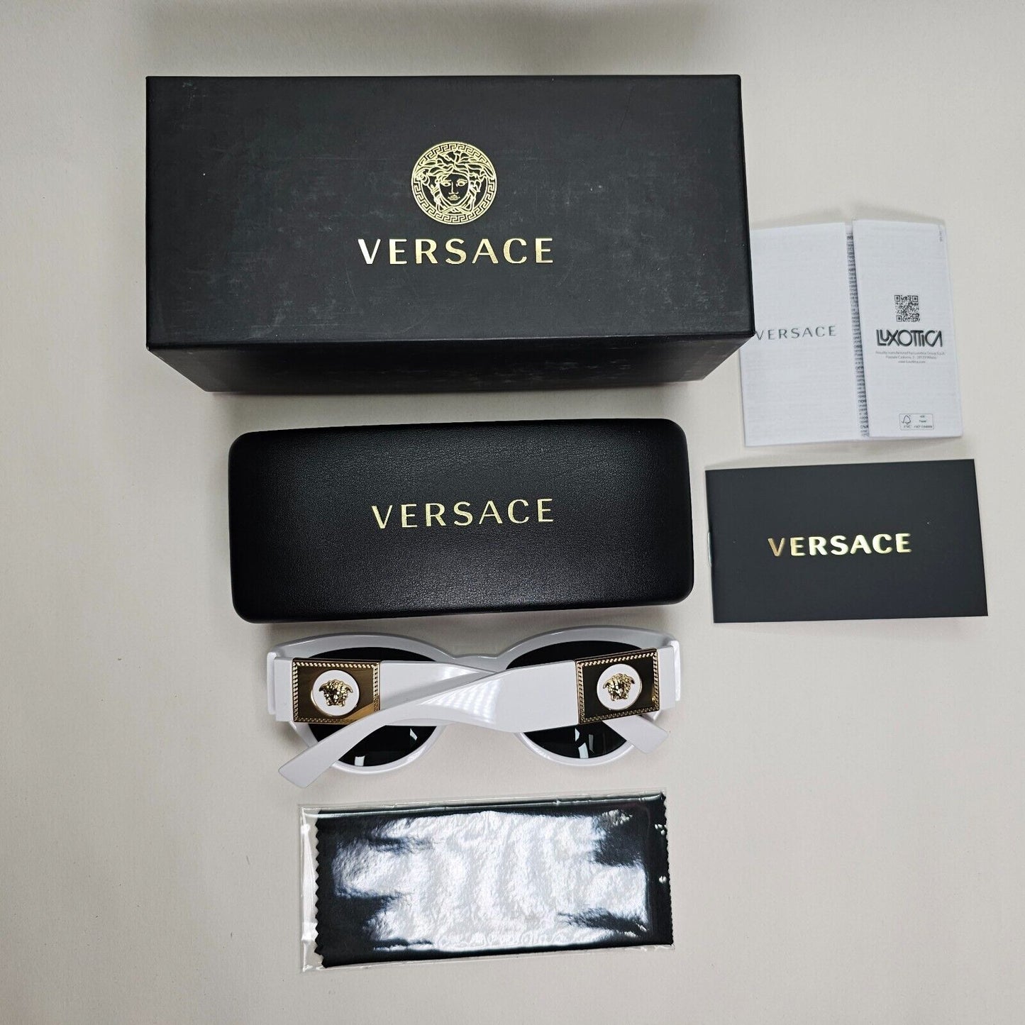 Versace Sunglasses White Gold Medusa Cat Eye Black Dark Grey MOD VE 4398 314/87