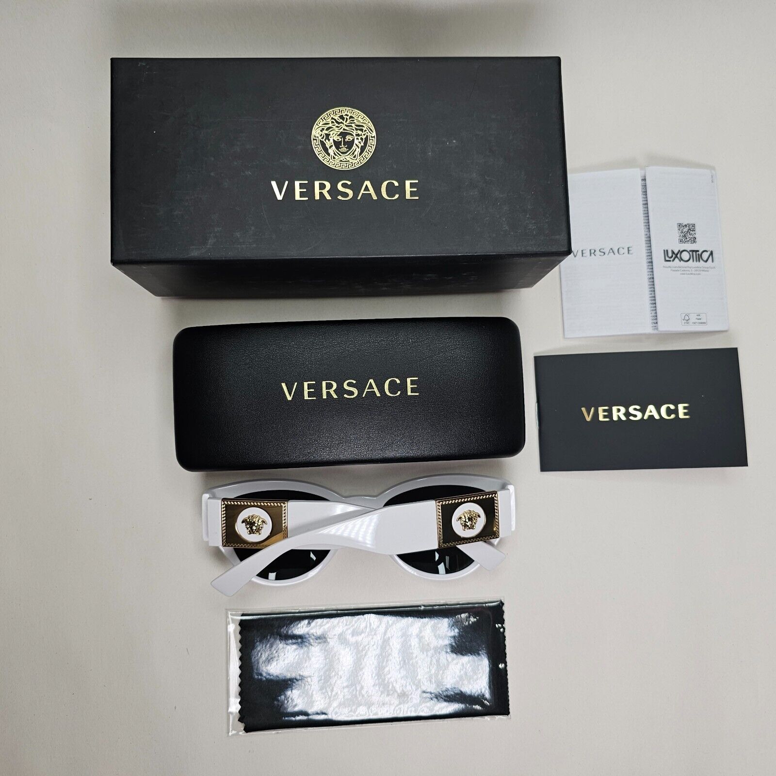 Versace Sunglasses White Gold Medusa Cat Eye Black Dark Grey MOD VE 4398 314/87