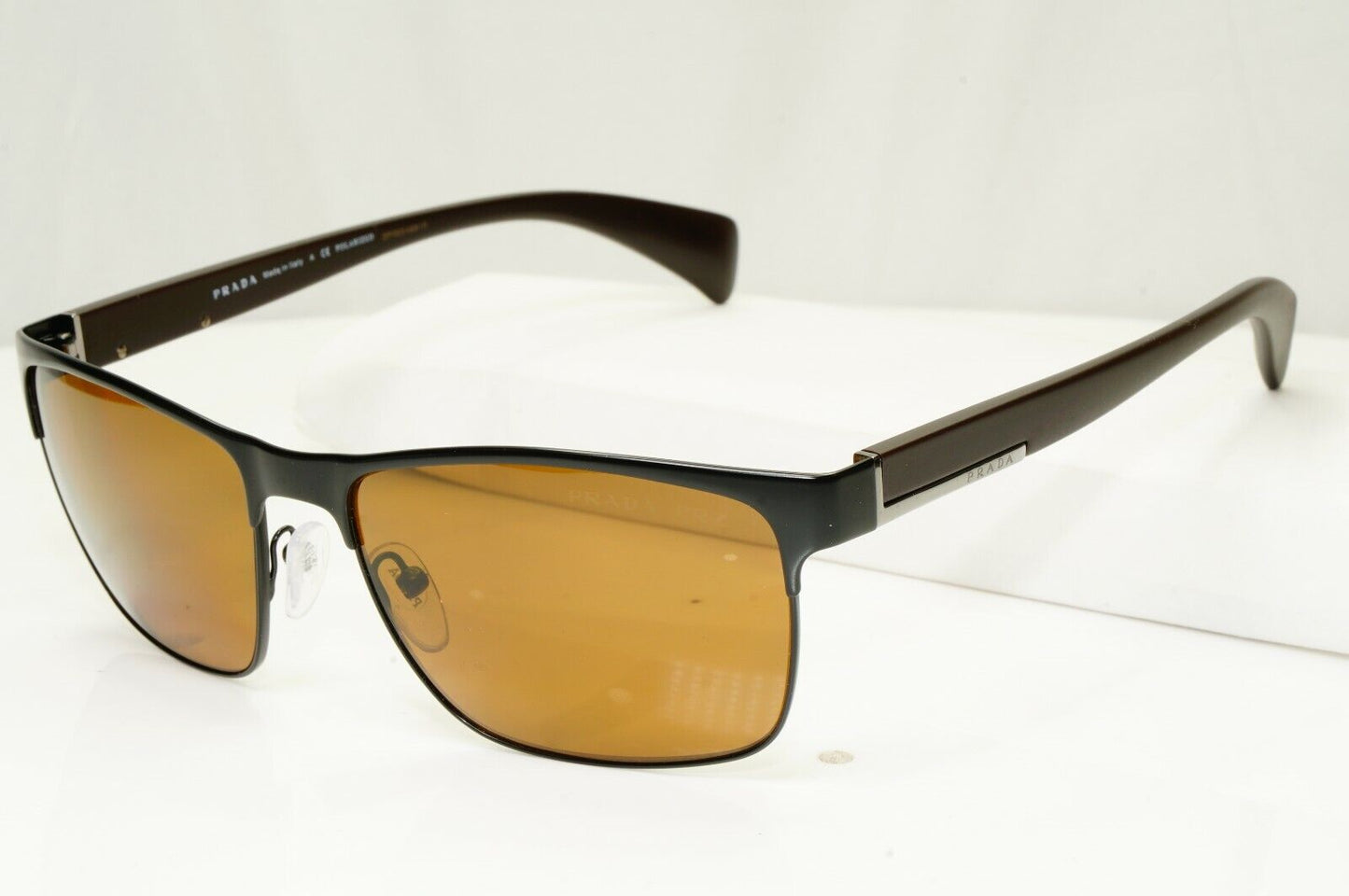 Authentic Prada Mens Polarized Brown Black Sunglasses Rectangle SPR 51O 1BO-5Y1