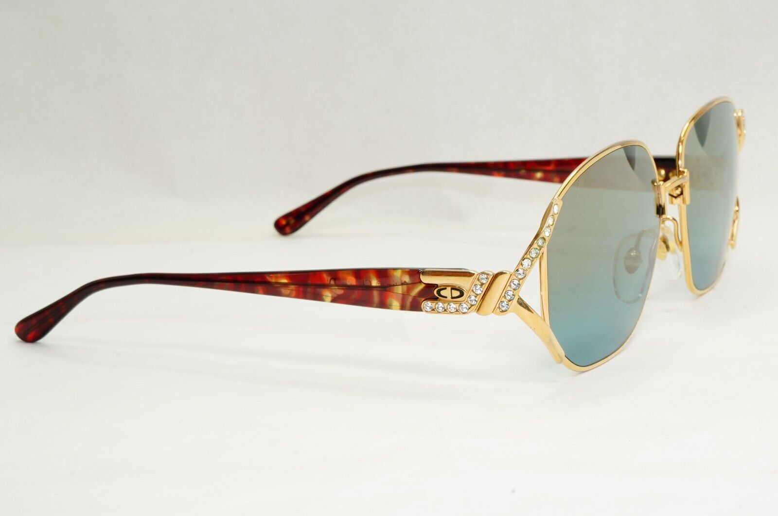 Dior Sunglasses 1990s Austria Gold Diamante Crystal Blue Mirror 2619 44 180324