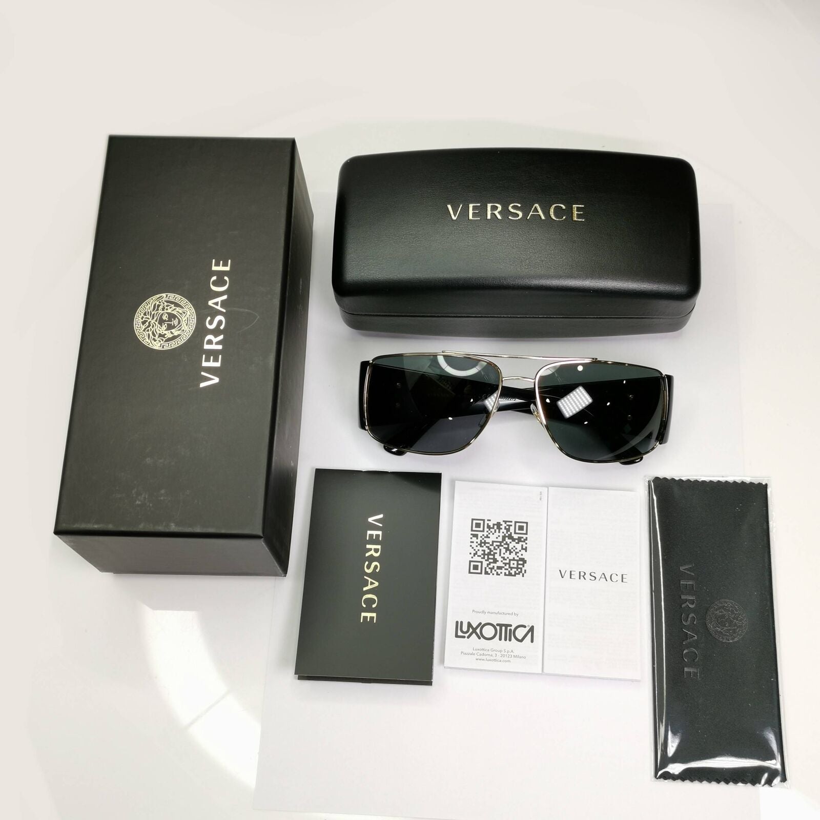 Versace Sunglasses Black Gold Medusa Square Metal MOD VE 2163 1002/87
