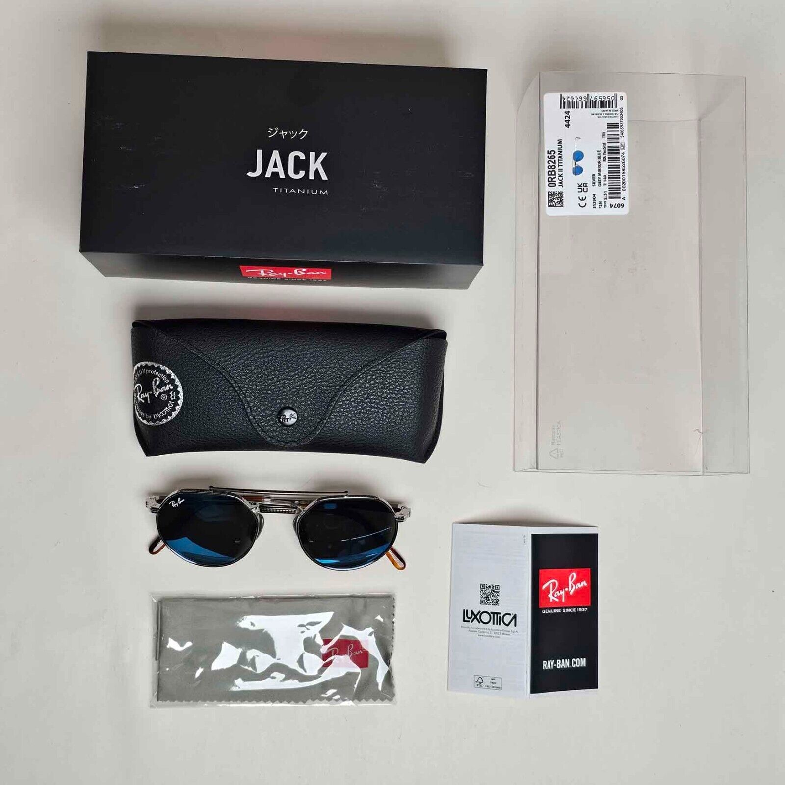 Ray-Ban Sunglasses Jack II Titanium Mirror Blue Silver Grey RB 8265 3139/O4 51mm