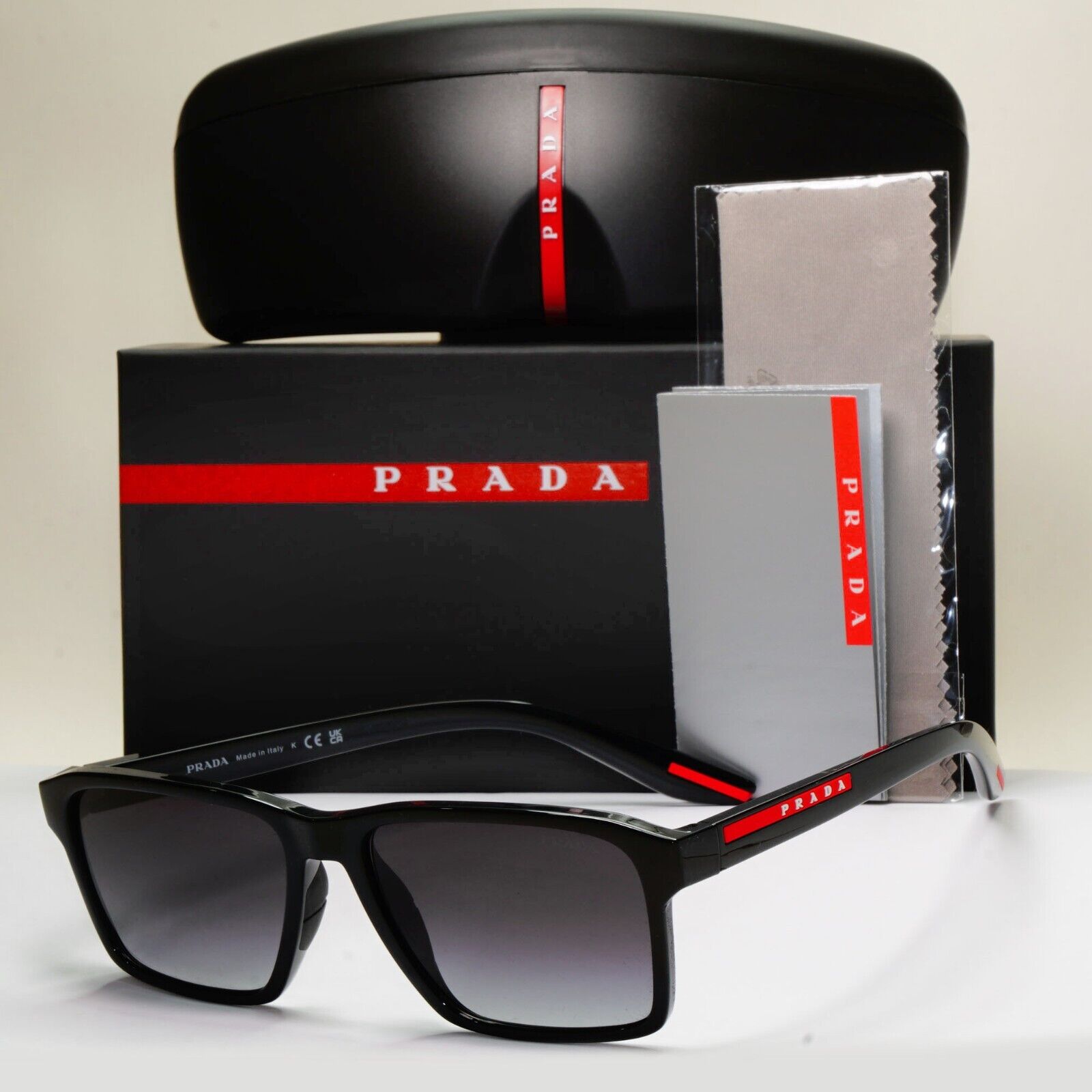 Prada Sunglasses Black Glossy Square Grey Gradient PS05YS SPS 05Y 1AB-09U 58mm