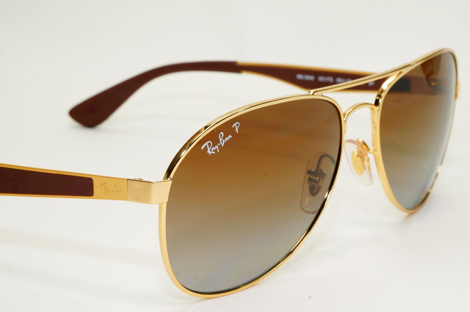 Ray-Ban Sunglasses Polarized Gold Brown Gradient Metal Pilot RB 3549 001/T5 58mm