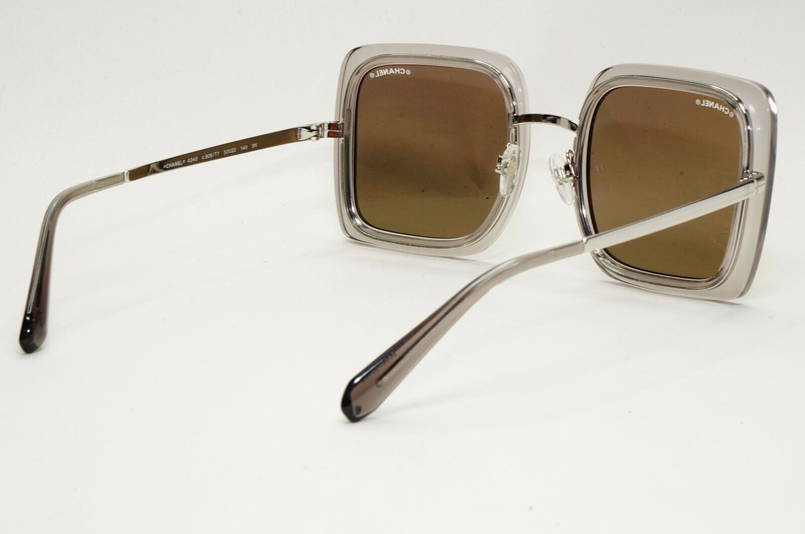 Chanel Sunglasses Square Silver Mirror Transparent Frame 4240 c.906/T7 50mm