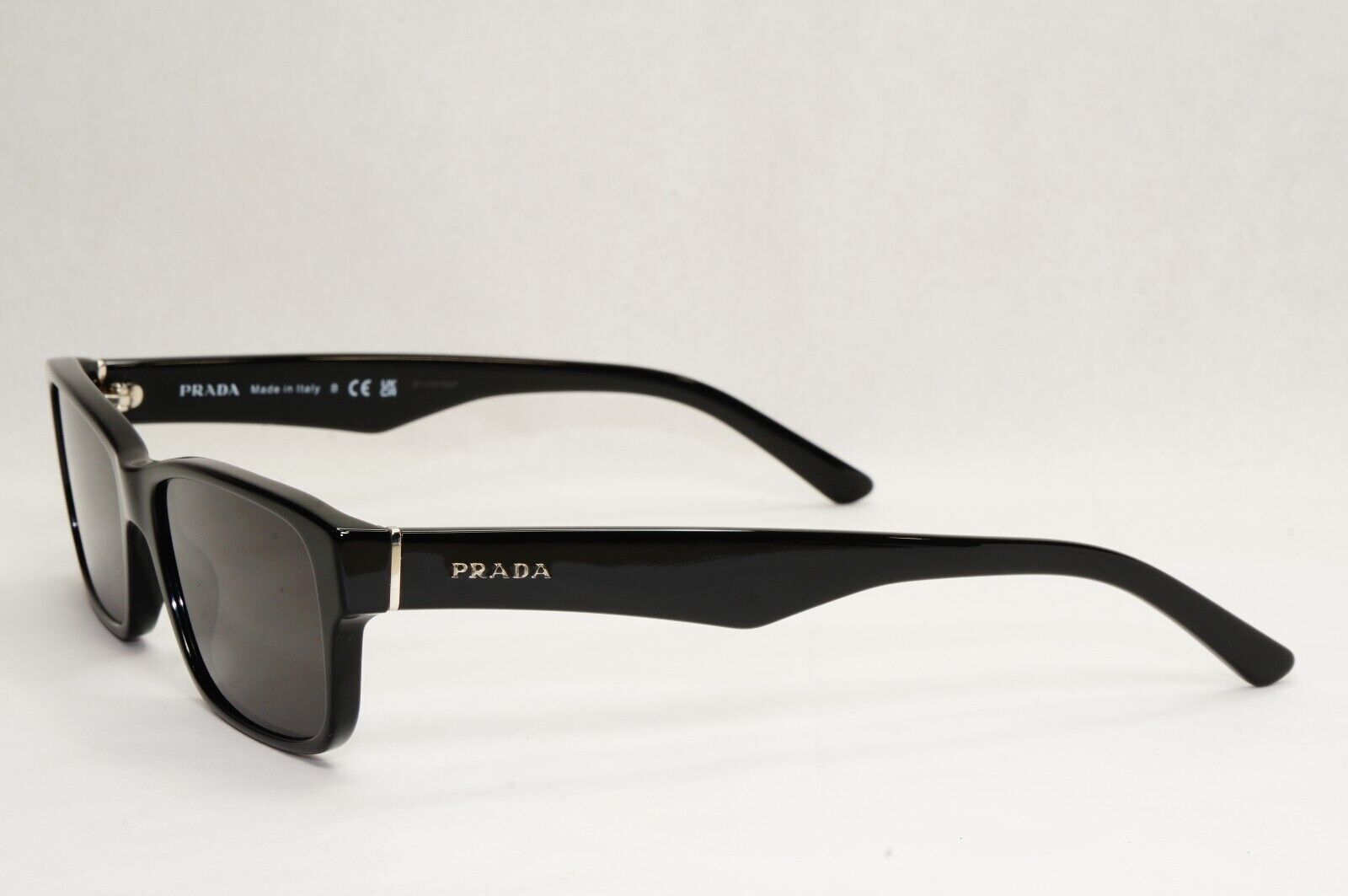 Prada Sunglasses Black Glossy Rectangle Square PR16MV VPR 16M 1AB-1O1 53mm