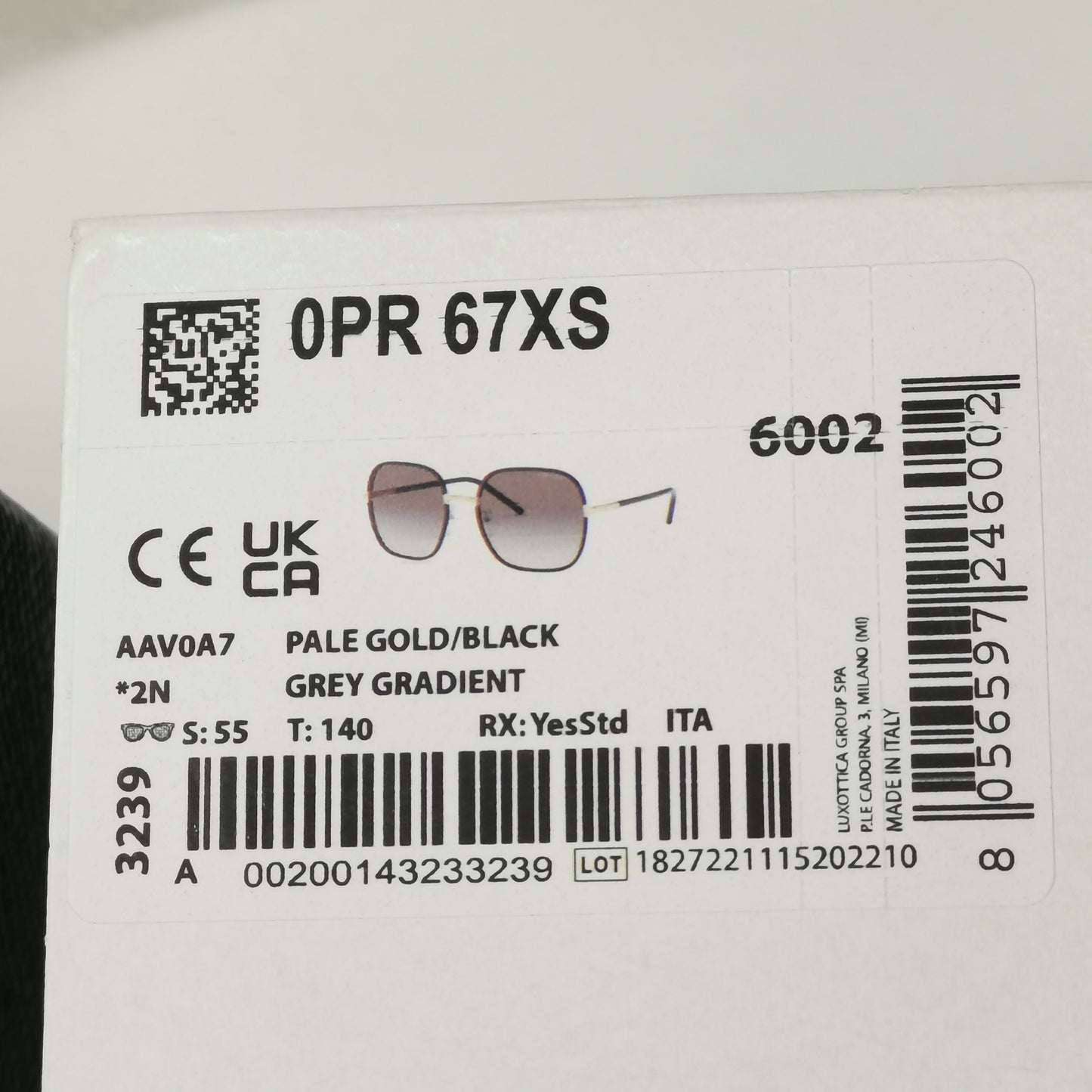 Prada Sunglasses Black Gold Grey Gradient Square PR67XS SPR 67X AAV-0A7