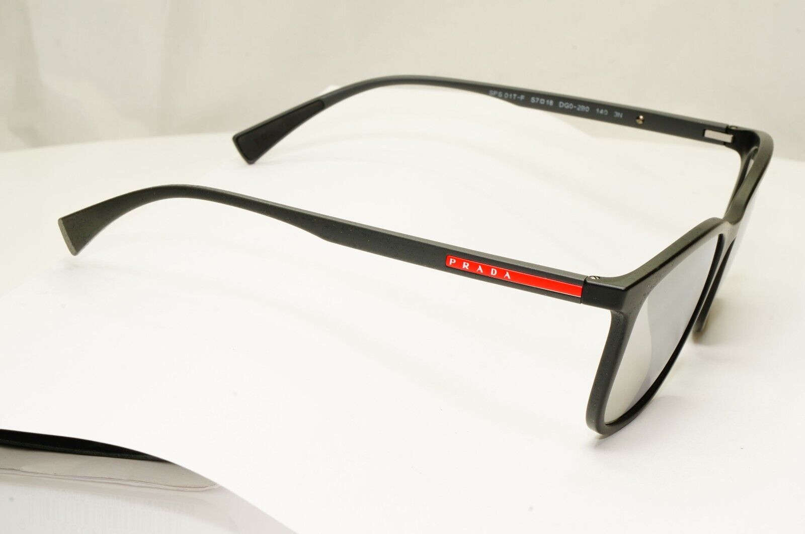 Prada Black Grey Mirror Silver Square Lightweight Sunglasses SPS 01T F DG0-2B0