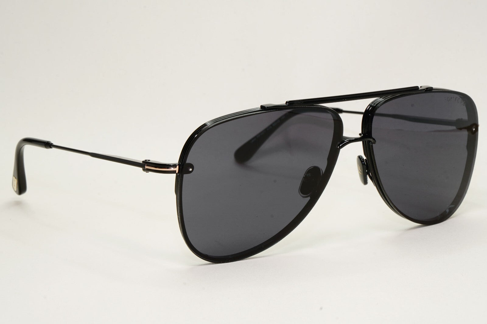 Tom Ford Sunglasses Black Glossy Metal Pilot Leon FT1071 TF 1071 01A 62mm [a]