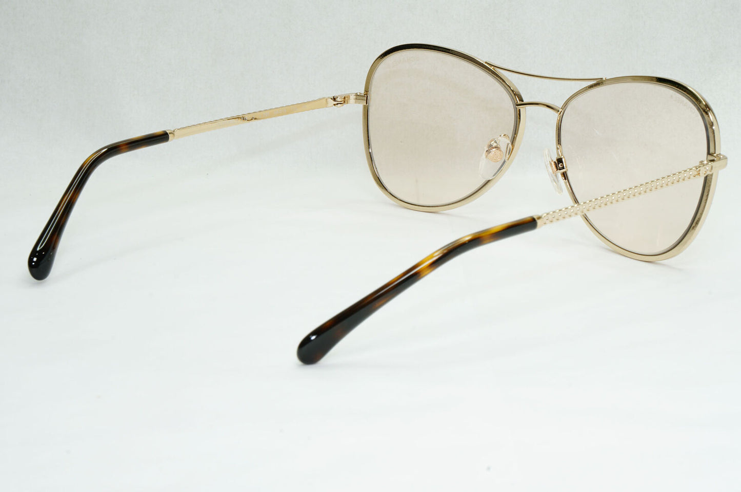 Chanel Sunglasses Gold Brown Square Metal Chain 2181-S c.395 56mm Cat 1