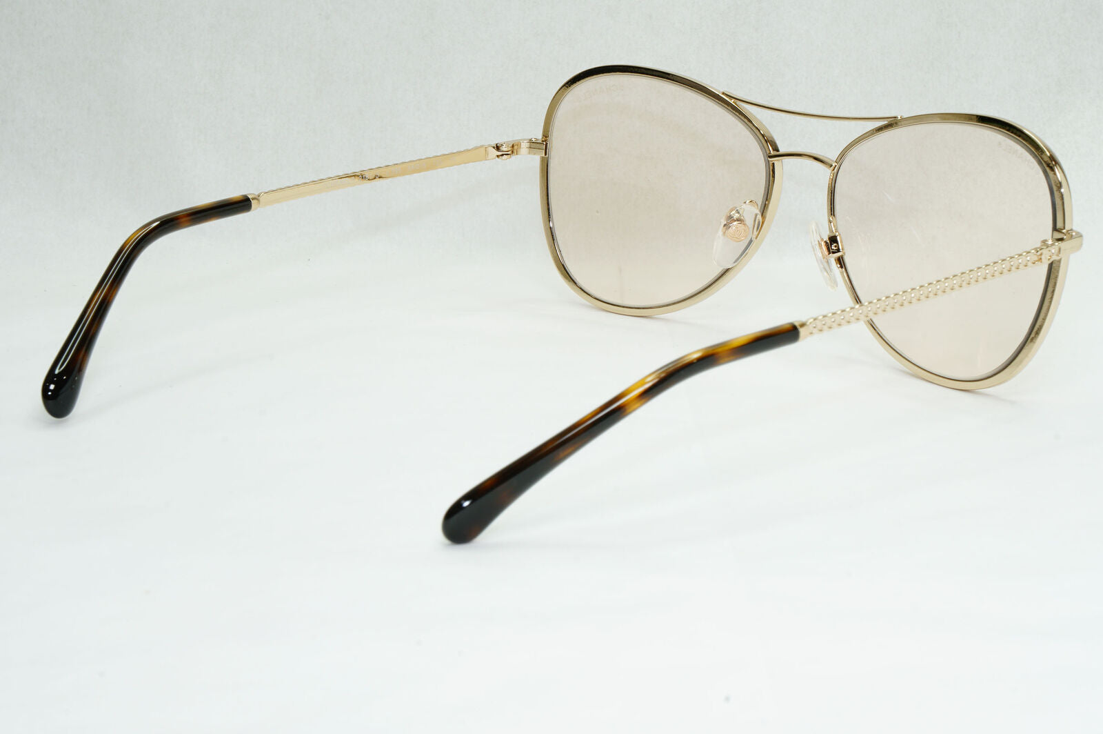 Chanel Sunglasses Gold Brown Square Metal Chain 2181-S c.395 56mm Cat 1