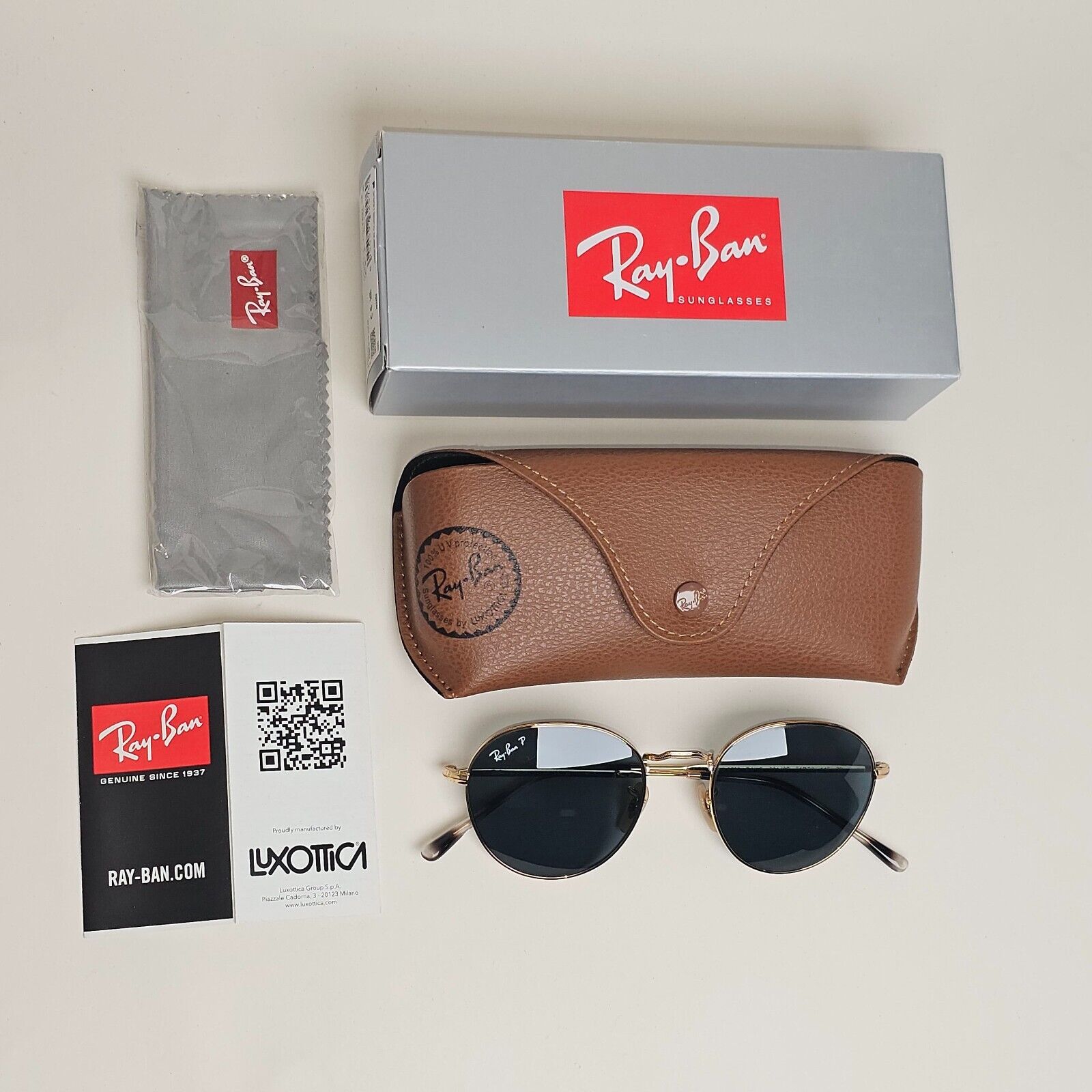 Ray-Ban Sunglasses David  Gold Dark Blue Round RB 3582 001/3R 51mm