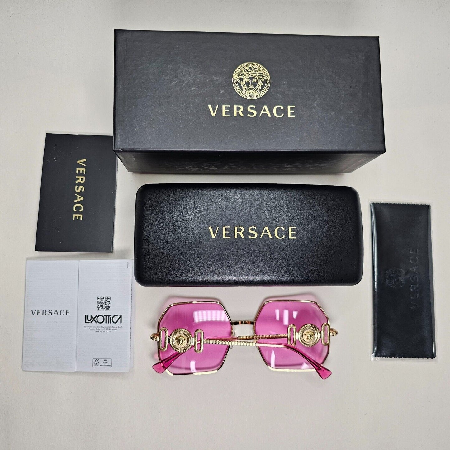 Versace Sunglasses Gold Fuchsia Pink Medusa Octagon Square MOD 2248 1002/5 58mm