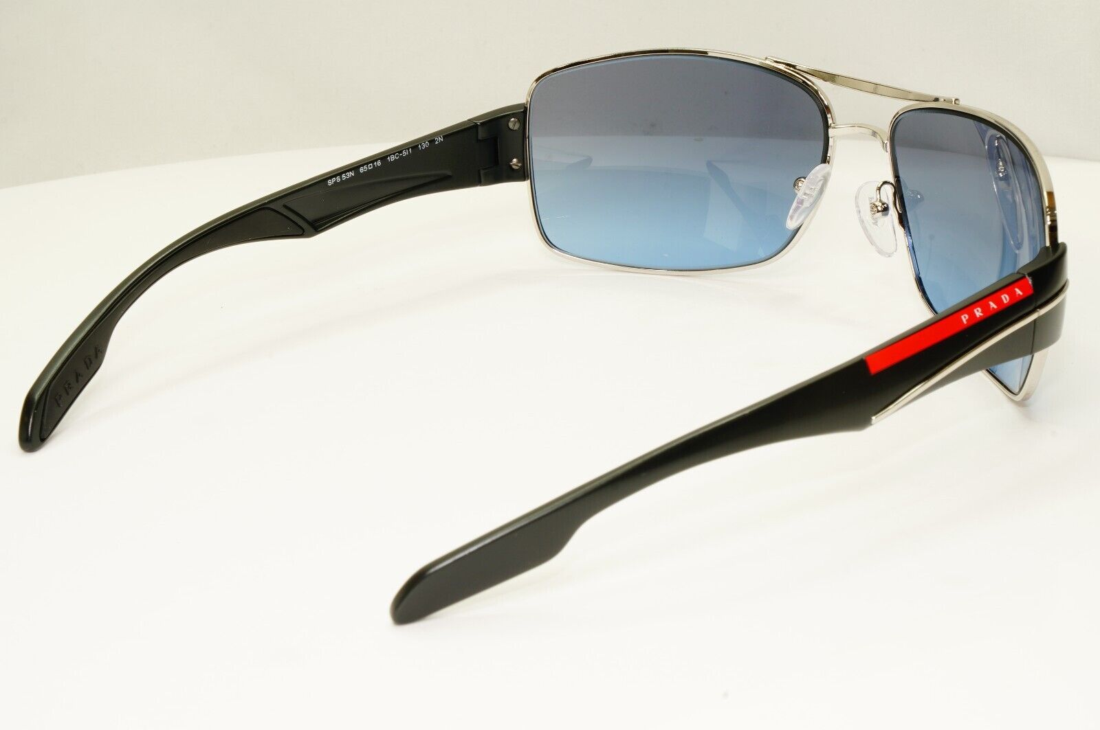 Prada Blue Black Sunglasses Silver Metal Gradient SPS 53N 1BC-5I1 Red Stripe