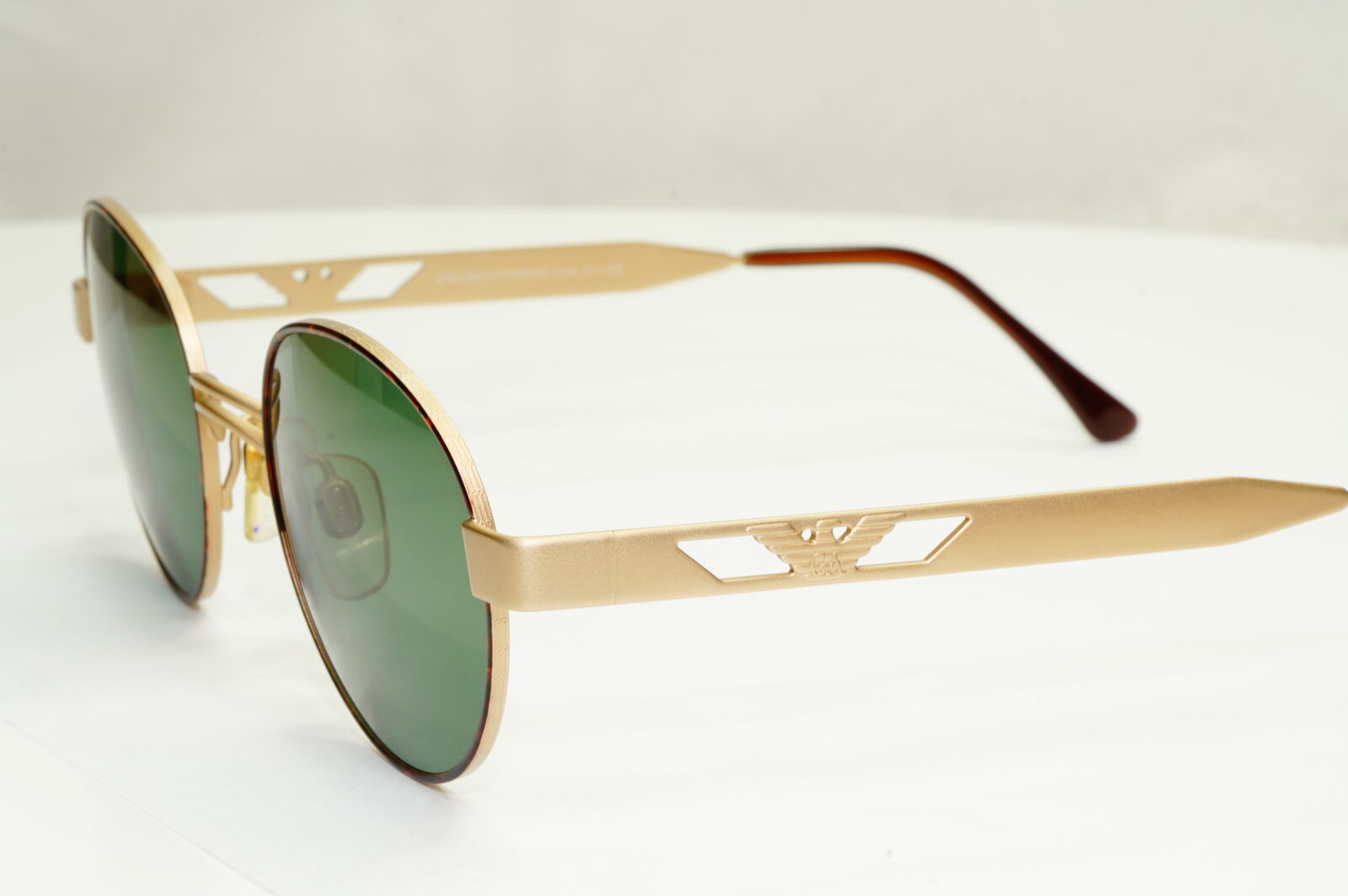 Emporio Armani Sunglasses 1997 Vintage Gold Round Green Eagle Metal 023-S 833 XL