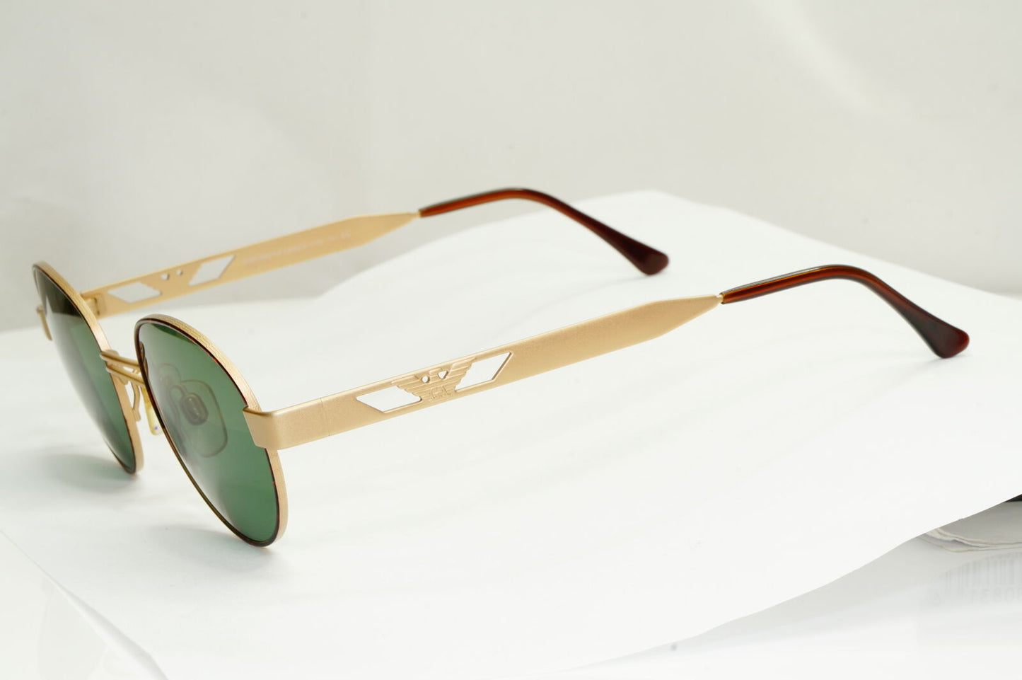 Emporio Armani Sunglasses 1997 Vintage Gold Round Green Eagle Metal 023-S 833 XL