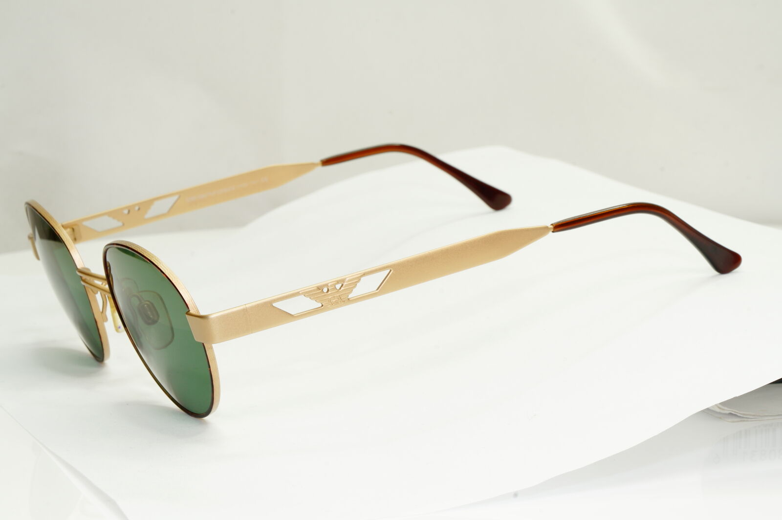Emporio Armani Sunglasses 1997 Vintage Gold Round Green Eagle Metal 023-S 833 XL