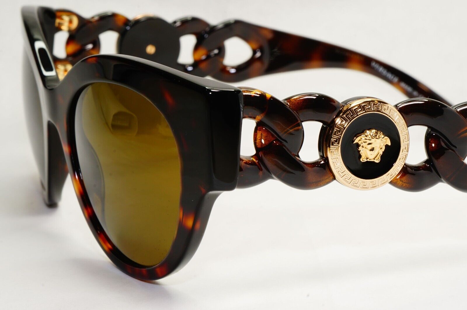 Versace Sunglasses Chain Dark Brown Tortoise Medusa Gold MOD VE 4408 108/73 52mm