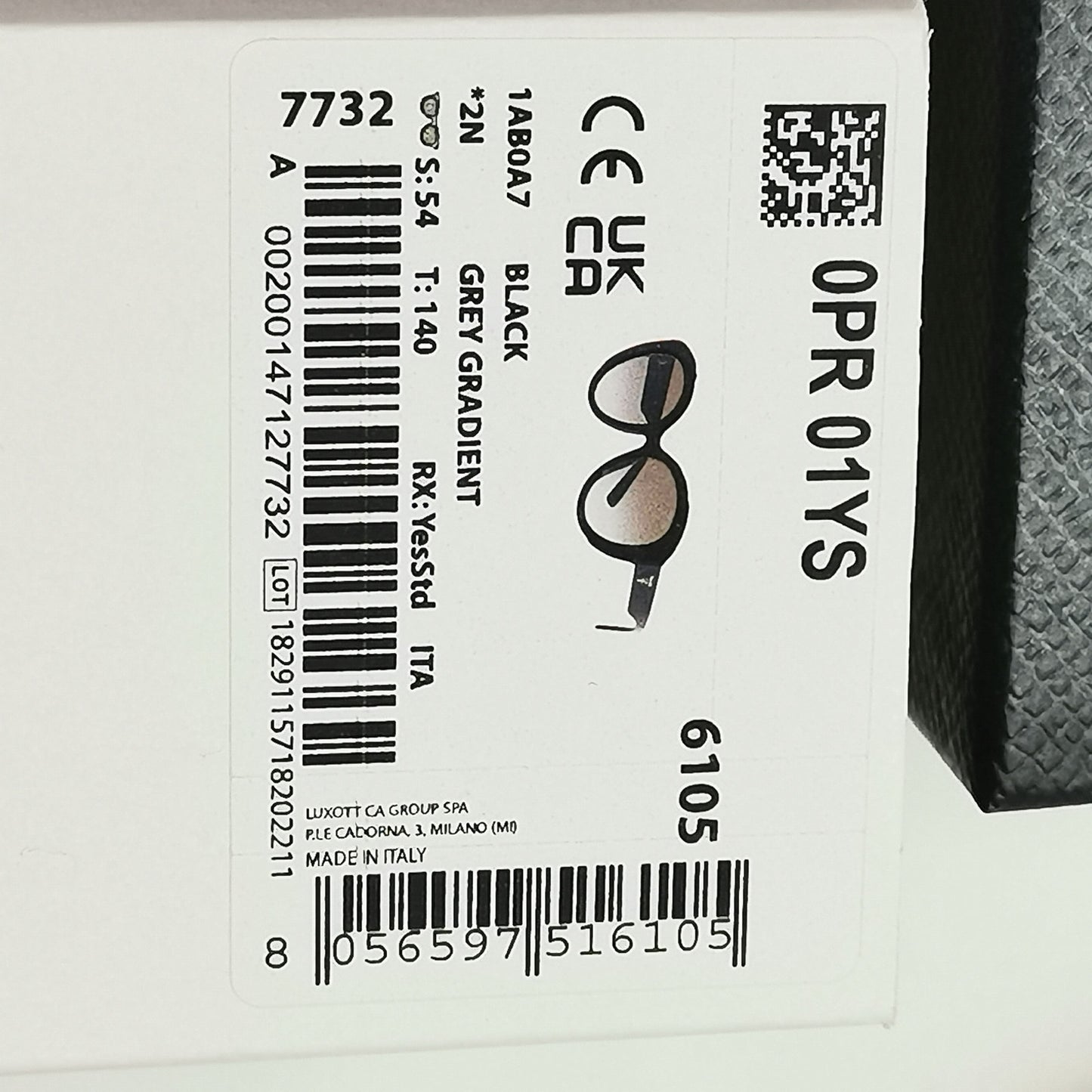 Prada Sunglasses Black Gradient Smoke Grey Milano PR01YS SPR 01Y 1AB-0A7