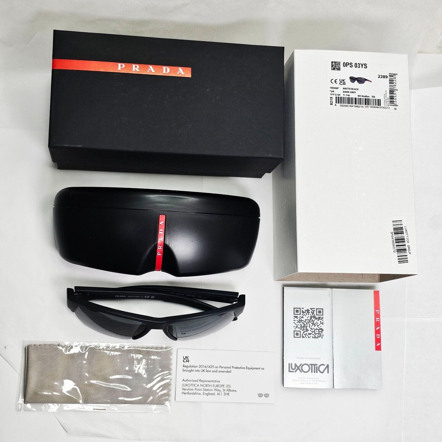 Prada Sunglasses Black Matte Wrap Grey Lens Vents PS03YS SPS 03Y 1BO-06F 64mm