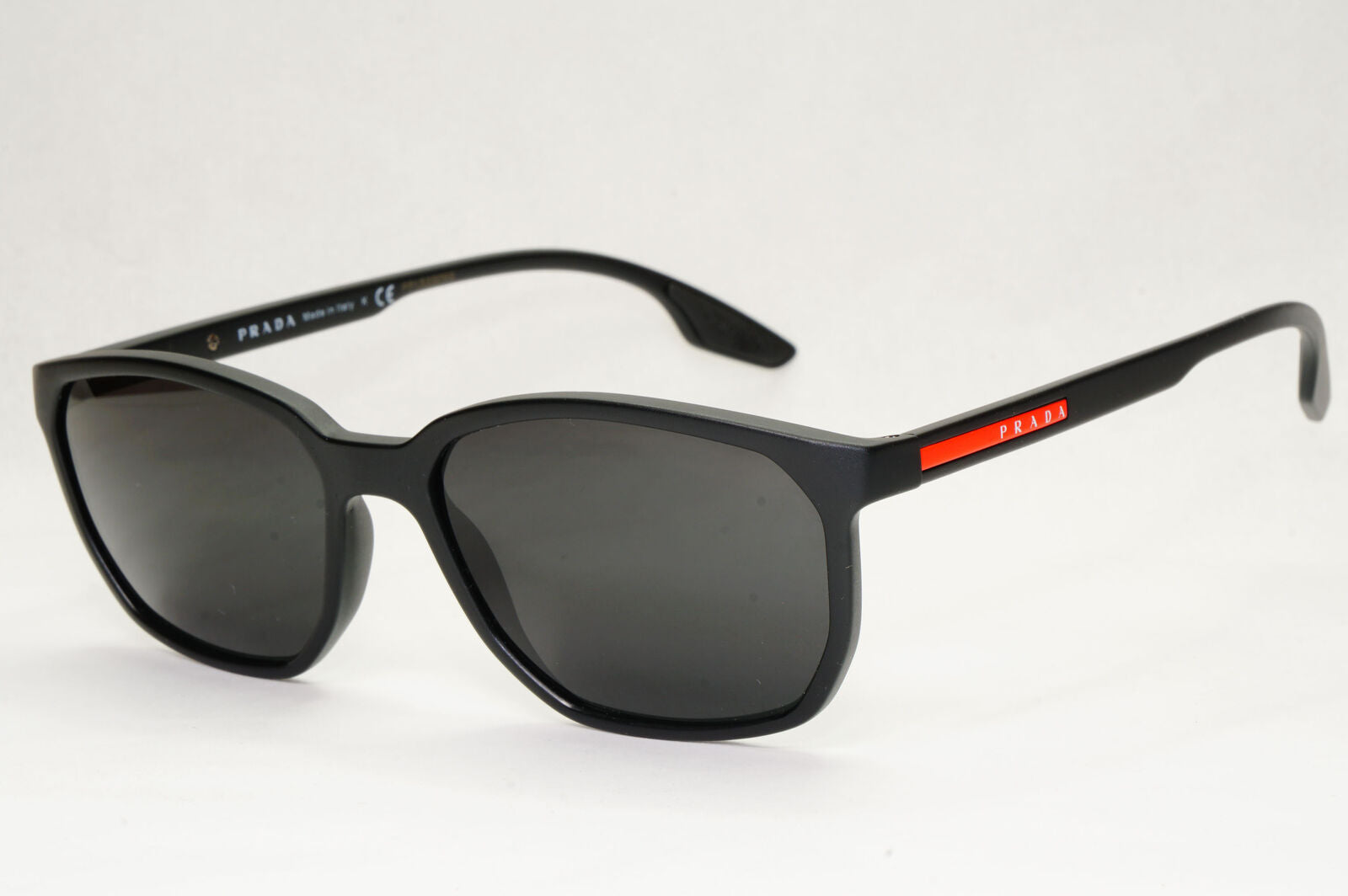 Prada Sunglasses Black Matte Square Red Stripe PS03MV VPS 03M 1BO-1O1 53mm