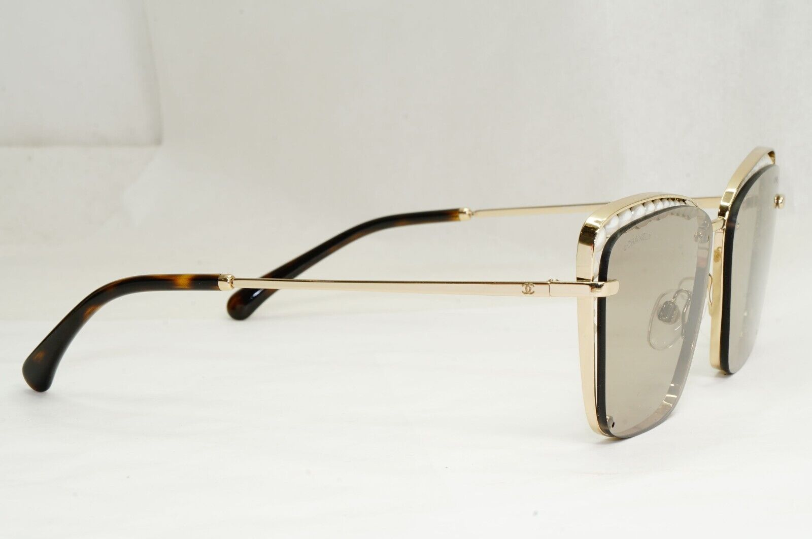 Chanel Sunglasses Pearl Gold Square Metal Brown 2N 4235-H c.395/3 57mm