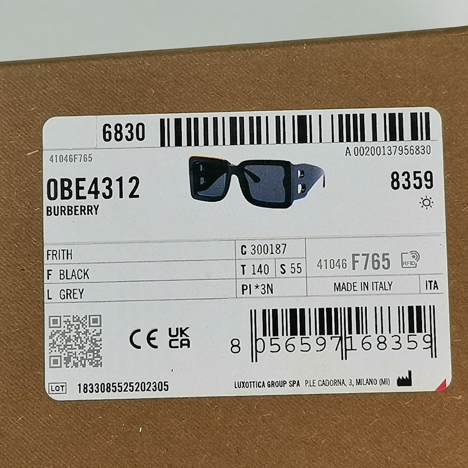Burberry Sunglasses Oversized Black Large Square Logo B 4312 3001/87