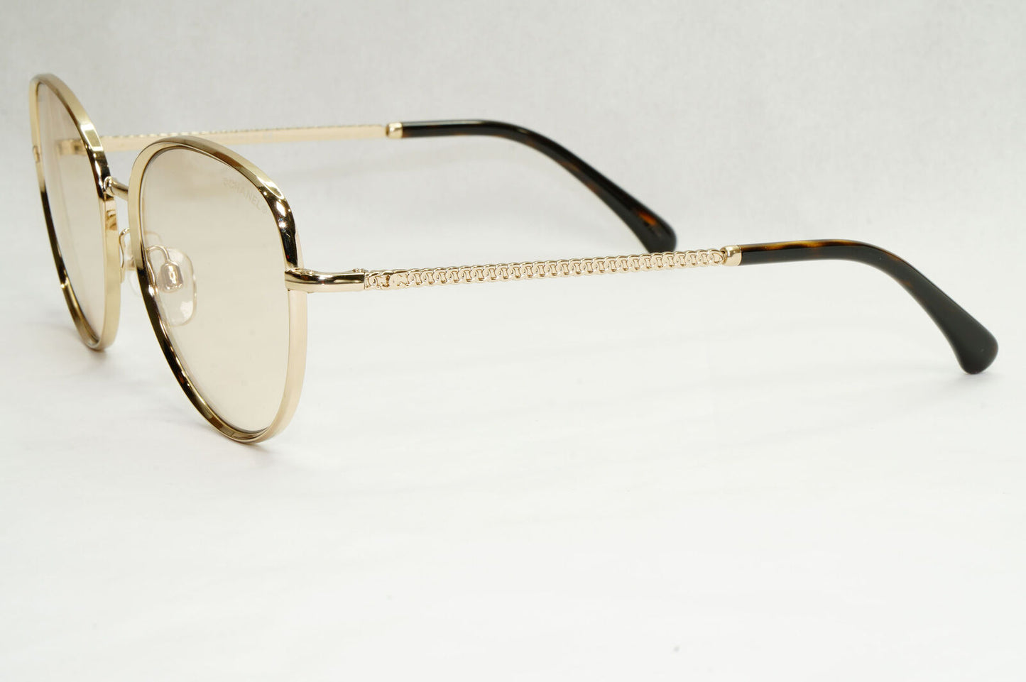 Chanel Sunglasses Gold Brown Square Metal Chain 2182-S c.395 54mm Cat 1