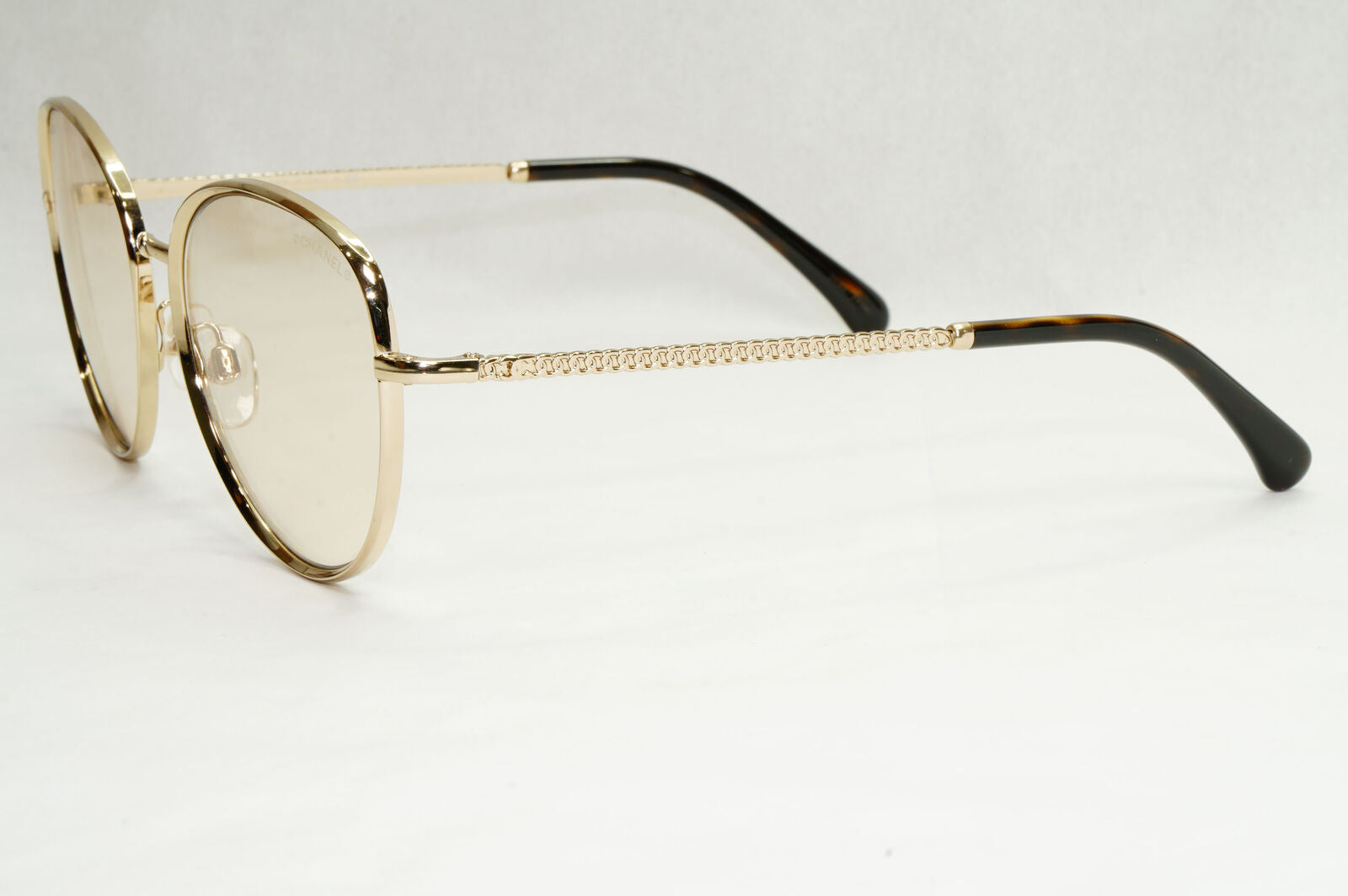 Chanel Sunglasses Gold Brown Square Metal Chain 2182-S c.395 54mm Cat 1