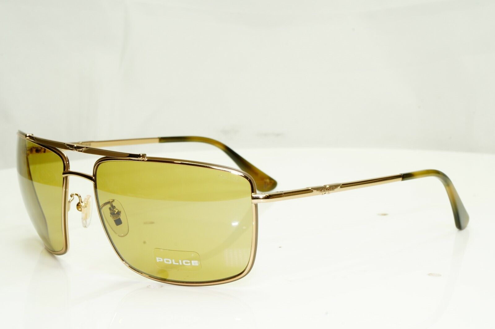 Police Gold Metal Square Pilot Sunglasses Mustard Ochre Lens SPL 965 COL 02A8