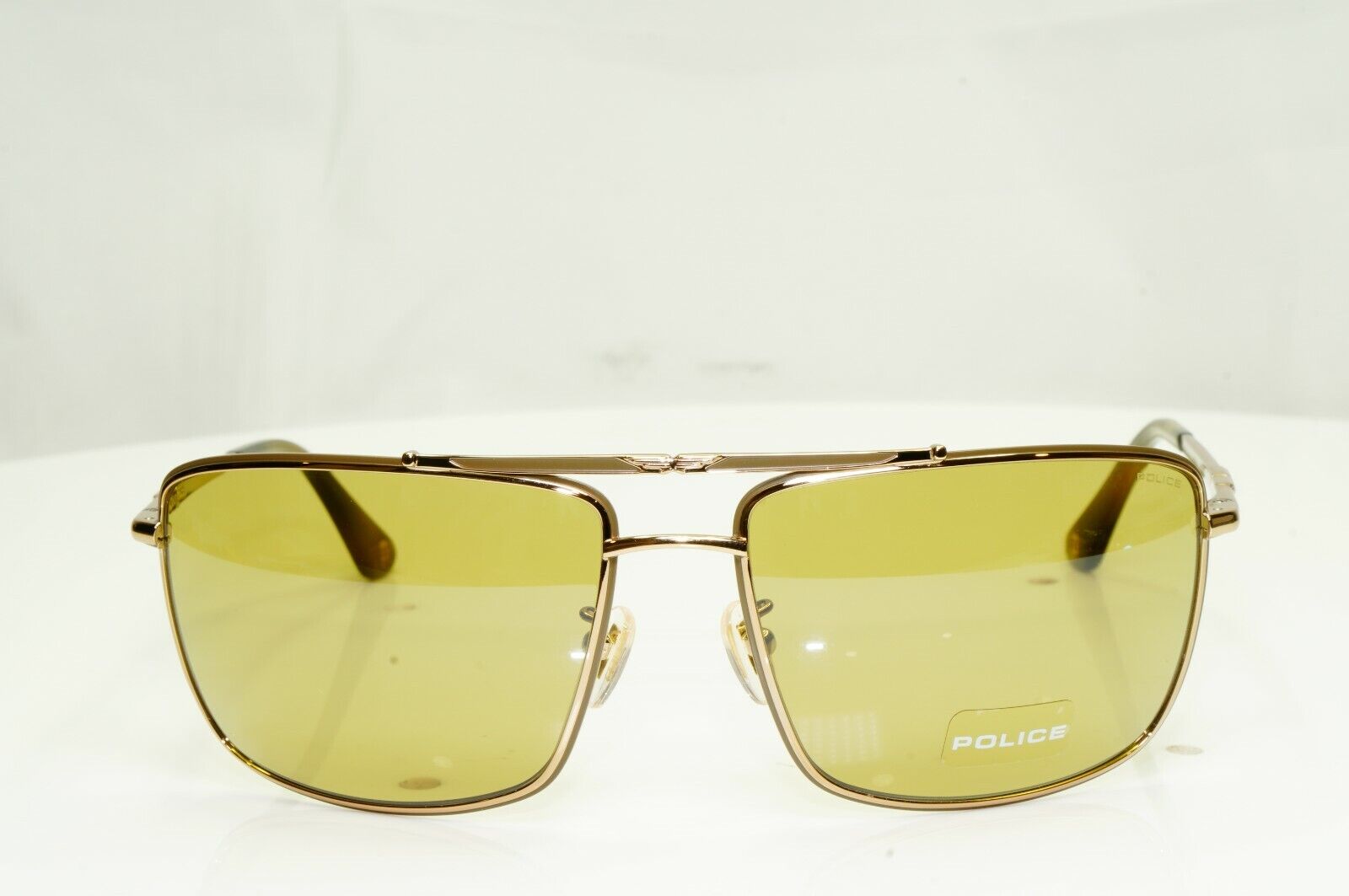 Police Gold Metal Square Pilot Sunglasses Mustard Ochre Lens SPL 965 COL 02A8