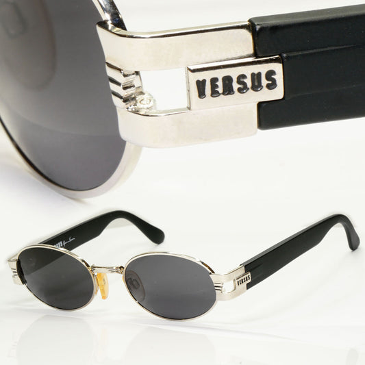 Versus 1996 by Gianni Versace Vintage Silver Black Sunglasses MOD F30 COL 12M