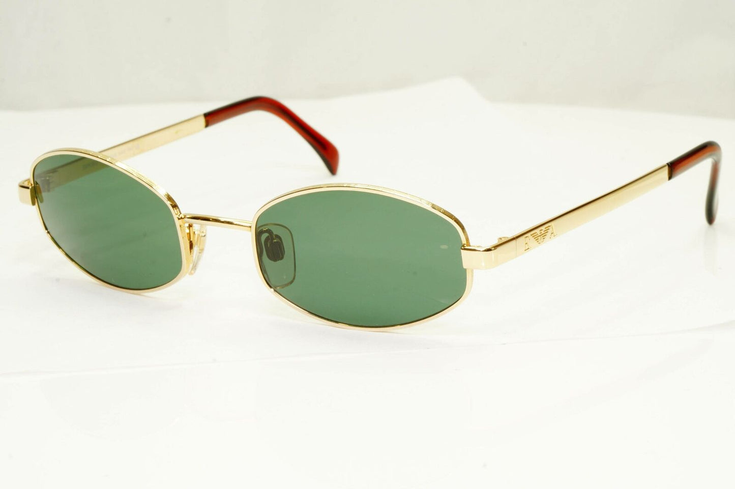 Emporio Armani 1997 Vintage Sunglasses Gold Green Retro Rectangle Eagle 063 743