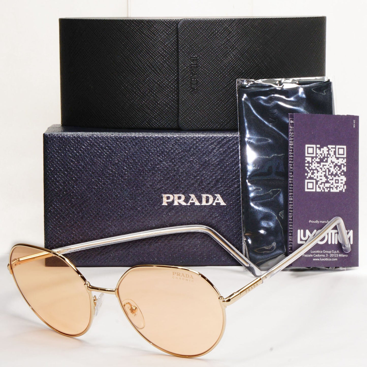 Prada Sunglasses Photochromic Gold Orange Round PR65XS SPR 65X ZVN-09D 58mm